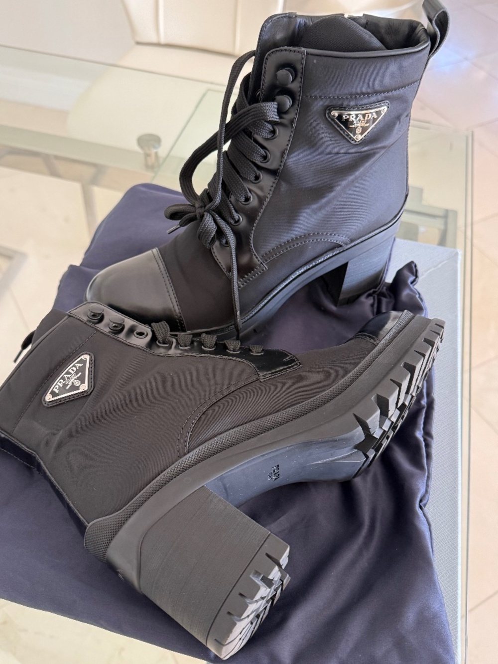 Prada Re-Nylon Black Boots Size 9.5
